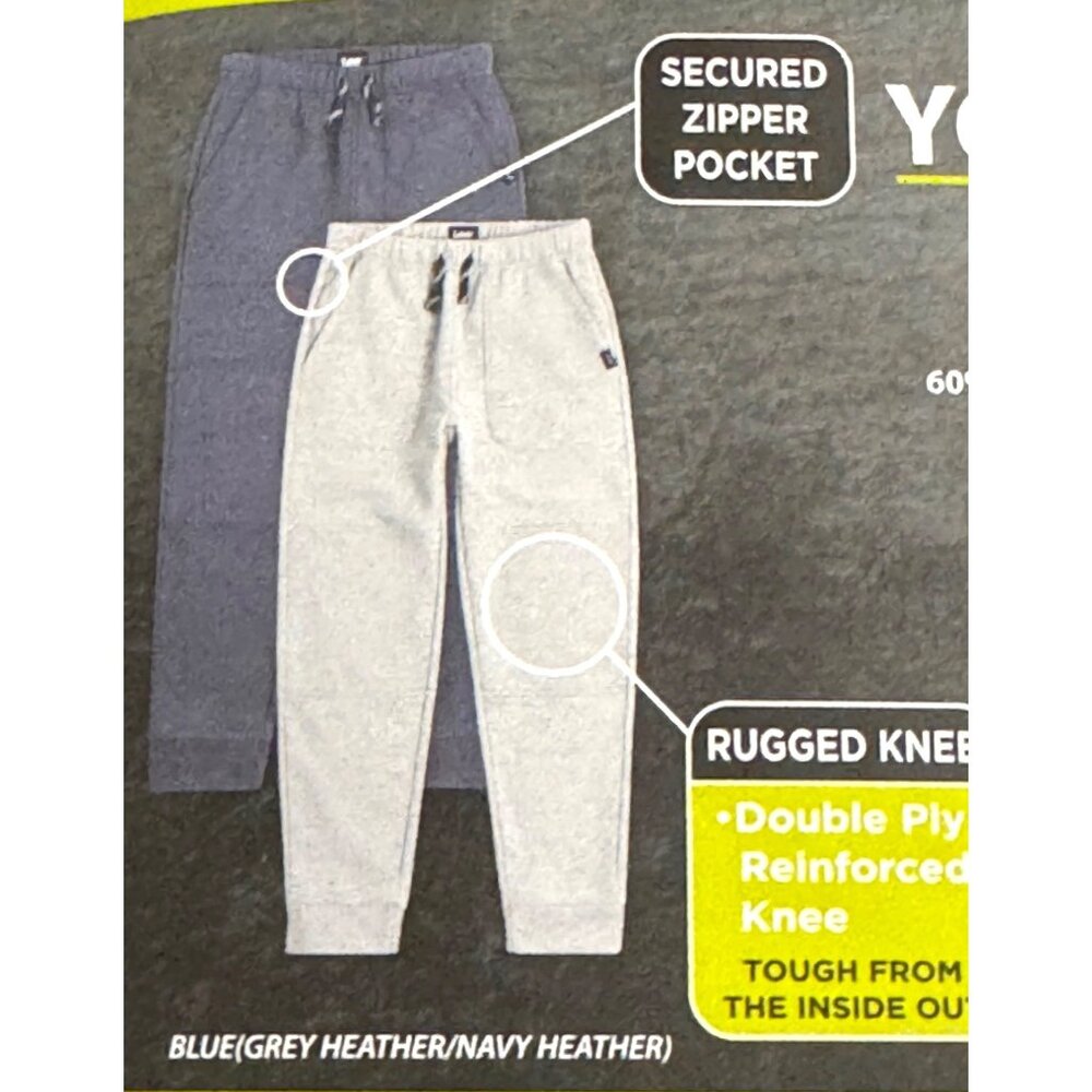 Lee Youth 2-Pack Jogger Pants S 7/8 Grey Heather/Black Rugged Knee Secured Zippe - Picture 3 of 4